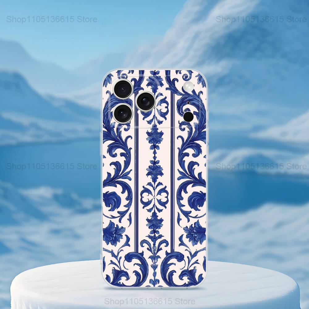 Blue White Porcelain Pattern Phone Case For iPhone 16,15,14,13,12,11,17 Pro,Max,Plus,X,XS,XR,SE,Mini Transparent Soft Cover