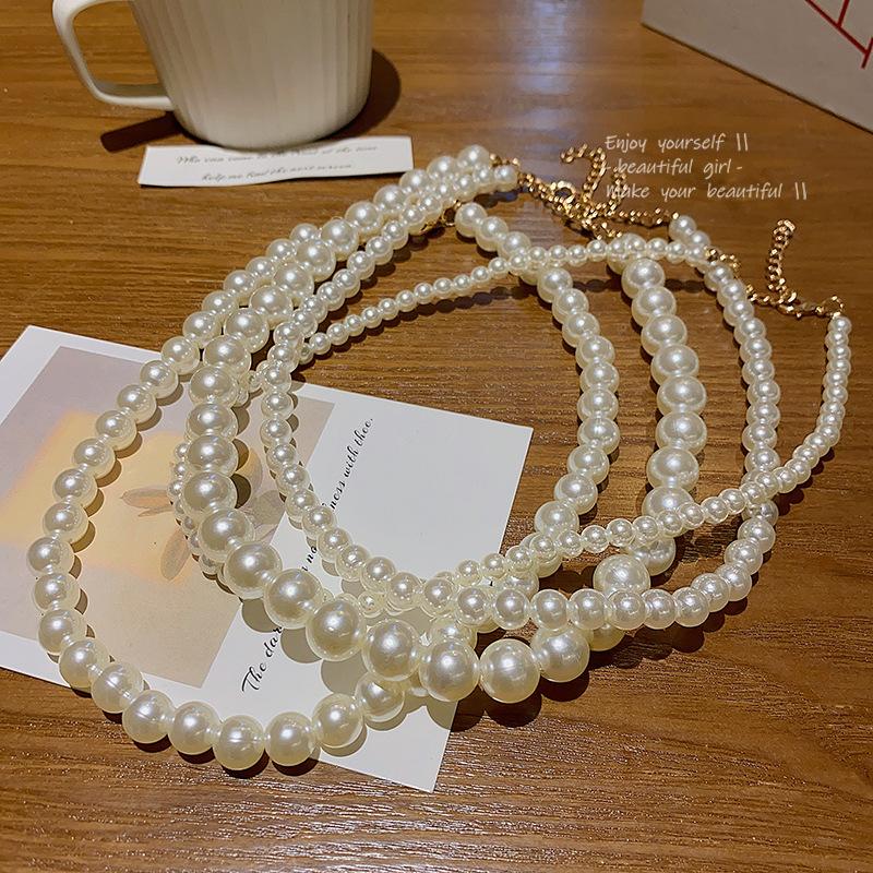 Vintage Faux Pearl Necklaces White Imitation Pearl Chain Choker Necklace Temperament Beaded Necklace For Wedding Party Wear