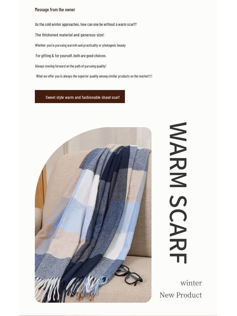 2025 Autumn/Winter Plaid Scarf for Women - Sweet Japanese & Korean Style, Warm Neck Warmer, Fashionable Imitation Cashmere Shawl