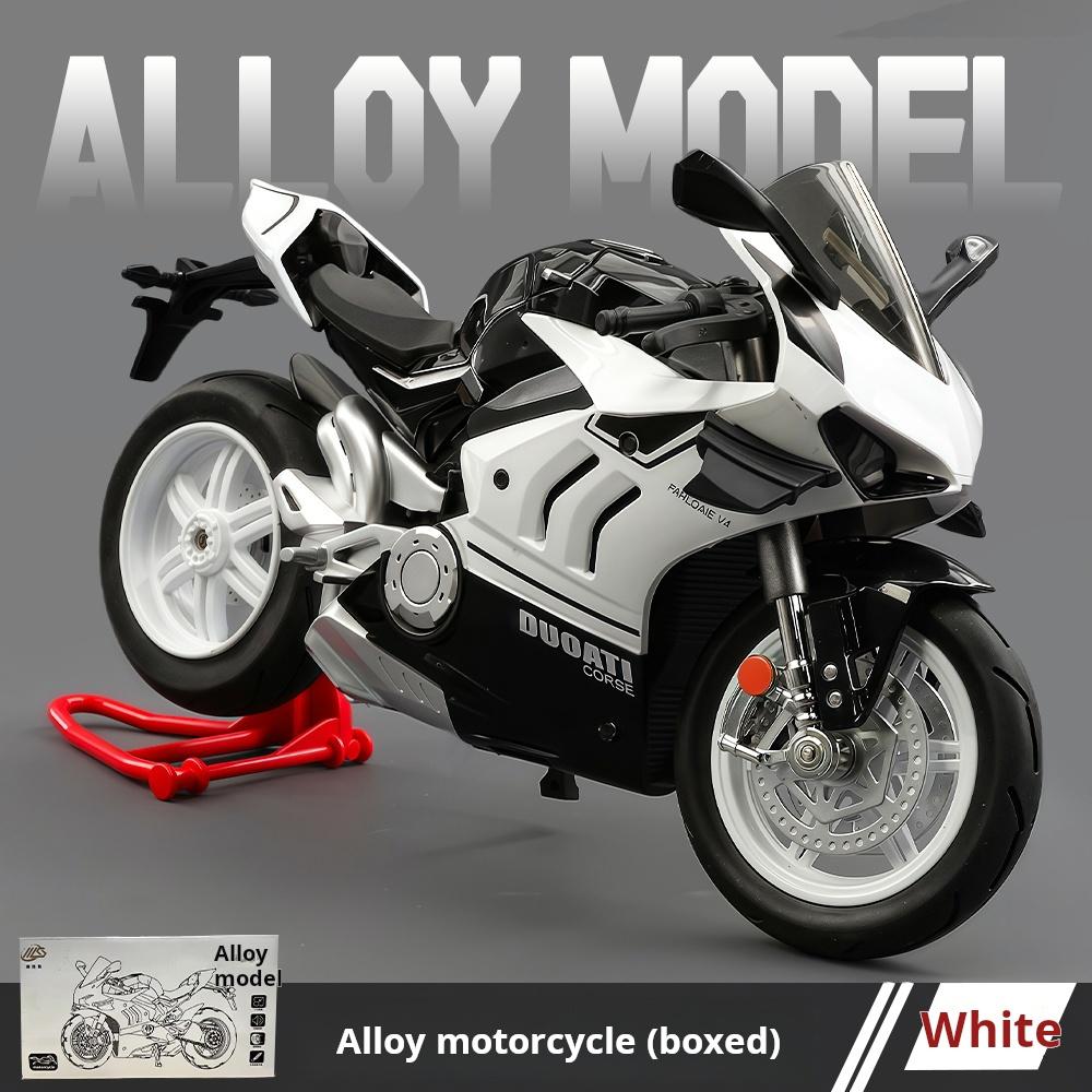 Version 1:10 Ducati V4S Leichtmetall Motorrad Modell Sound Licht Diecast Simuliertes Miniatur Spielzeug Sammler Kinder Geburtstagsgeschenk white