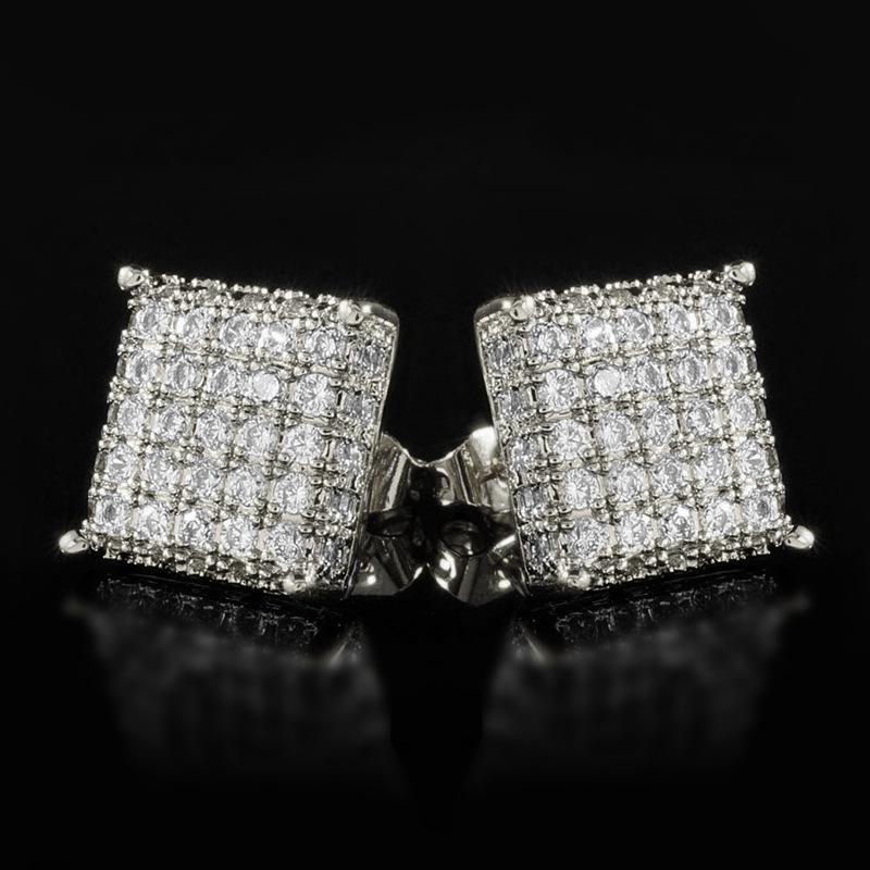 Hip Hop Style Copper Micro-Inlaid Zircon Square Stud Earrings Hiphop Trendy Cool Earrings