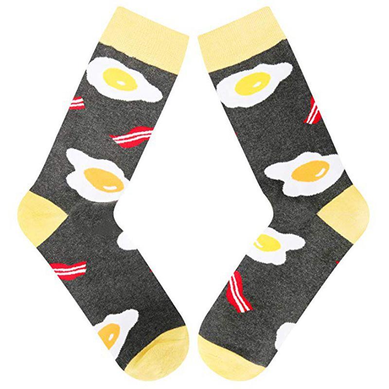 

Cross-border Trendy Color Block Mid-calf Pizza Print Fun Cotton Socks Street Style One Size