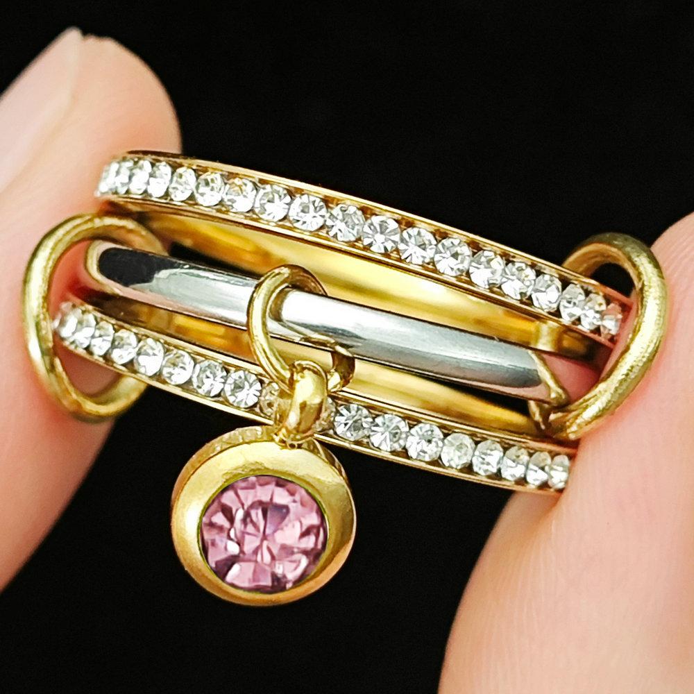 INS Trendy 12 Color Birthstone Charm Rings Stack Set Minimalist CZ Pendant Spinelli Ring For Women Girls Stainless Steel Jewelry