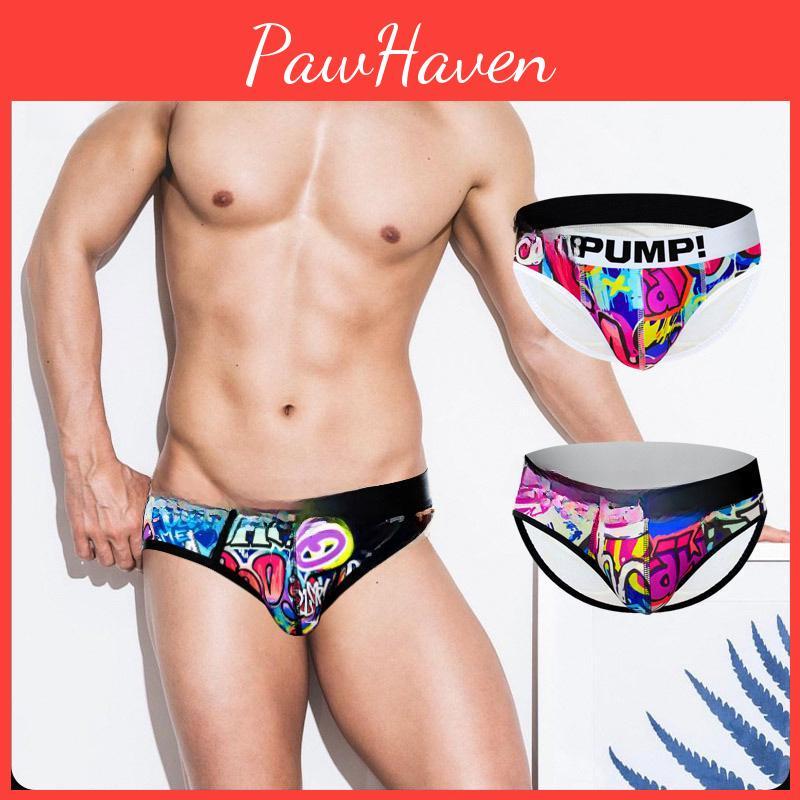 Underwear Pump Fashionable Mens Trendy Graffiti Print Cool Nylon Sports Briefs Breathable Sexy