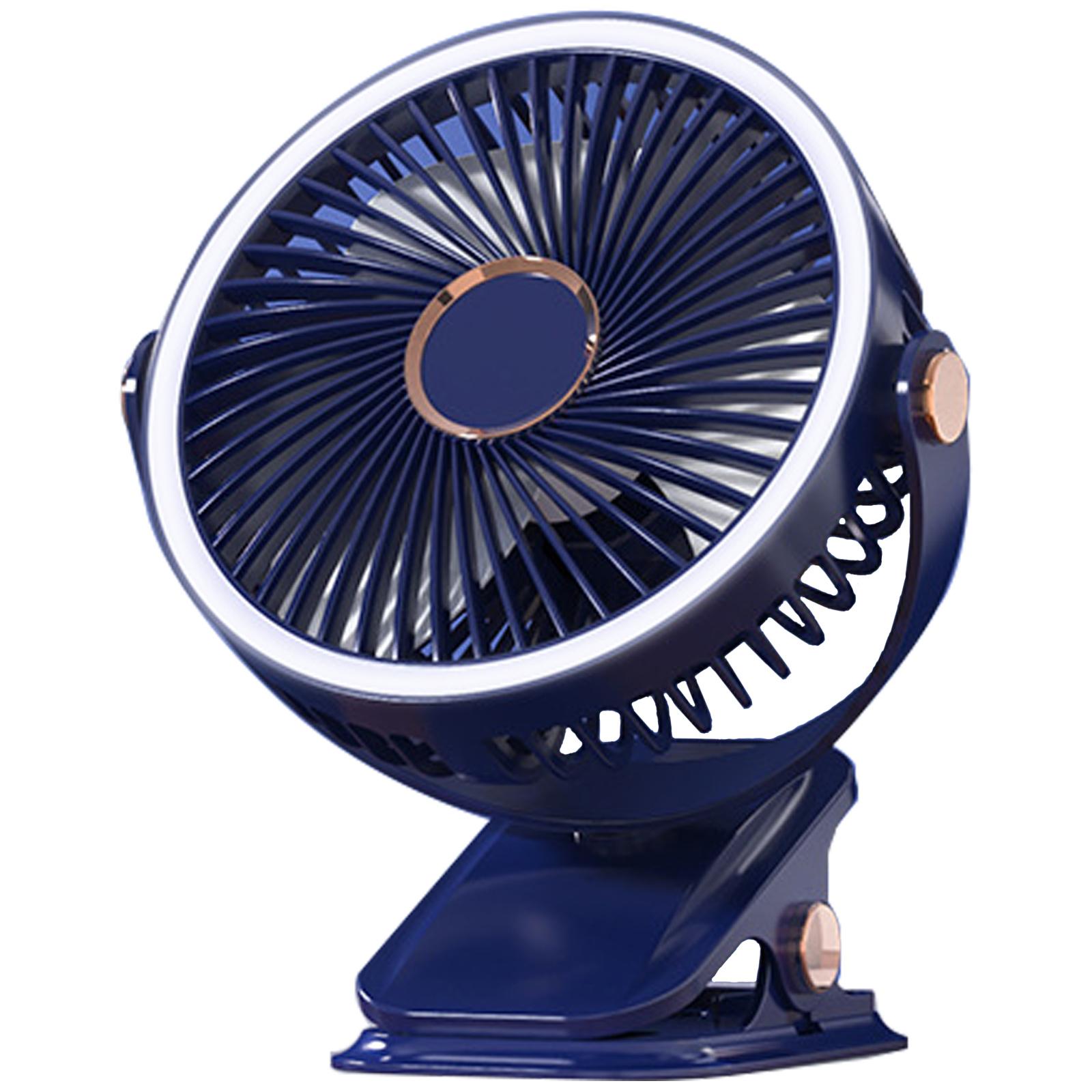 

Quiet Desk Fan USB/Battery Powered Clip on Fan Portable Small Fan with Night Lamp Strong Clamp 3 Speeds Angle Adjustment A синий