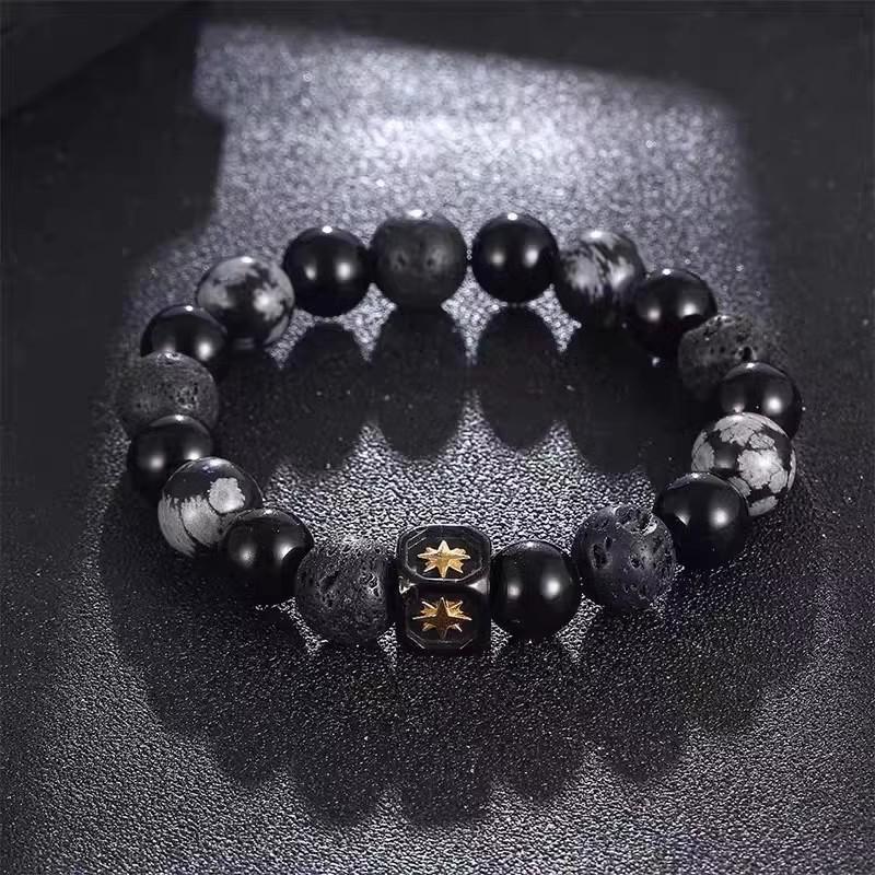 Rogue Handsome Volcanic Obsidian Bracelet: Trendy Adjustable Retro Jewelry for Men & Women.