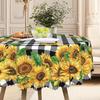 Vintage Sunflower Checkered Rectangular Tablecloth | Rustic Pastoral Round Table Cloth For Picnic Parties.