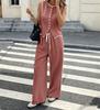 2025 European & American Women's Slimming Two-Piece Set: Sleeveless Top & Drawstring Wide-Leg Pants