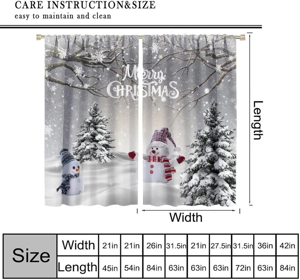 Merry Christmas Winter Snowman Curtain Xmas Tree Snowflake Holiday Curtains Bedroom Living Room Bathroom Red Polyester Sitting Window Treatment