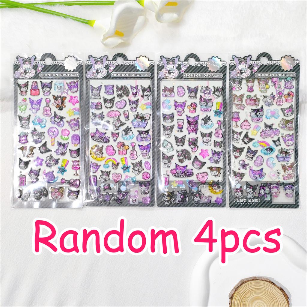 4 Pcs 3D Crystal Glow Stickers - Mix Sanrio Capybara Kuromi Decals Ideal for DIY Handbook Journal & Decor Gifts