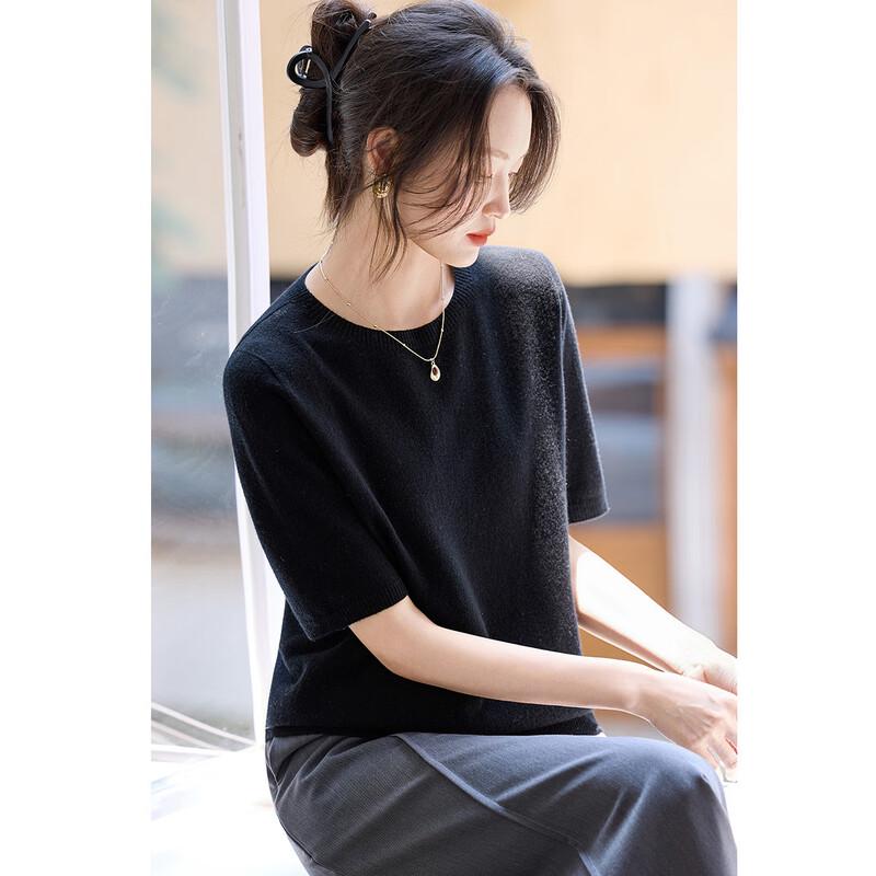 Srcr Women's Cashmere Blend Round Neck Mid-Sleeve Sweater