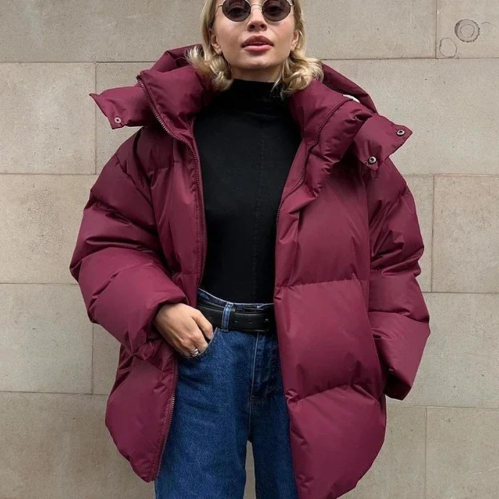 Fashion Thicken Hooded  Down Cotton Jacket for Women Long Sleeve Snow Coat Warm High Street Loose Parkas Oute