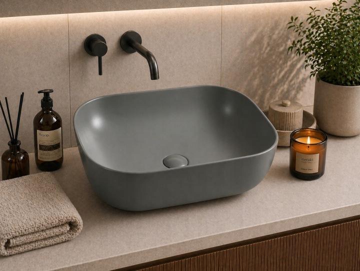 Bella countertop washbasin 50.5X40.5 CM oval grey matt