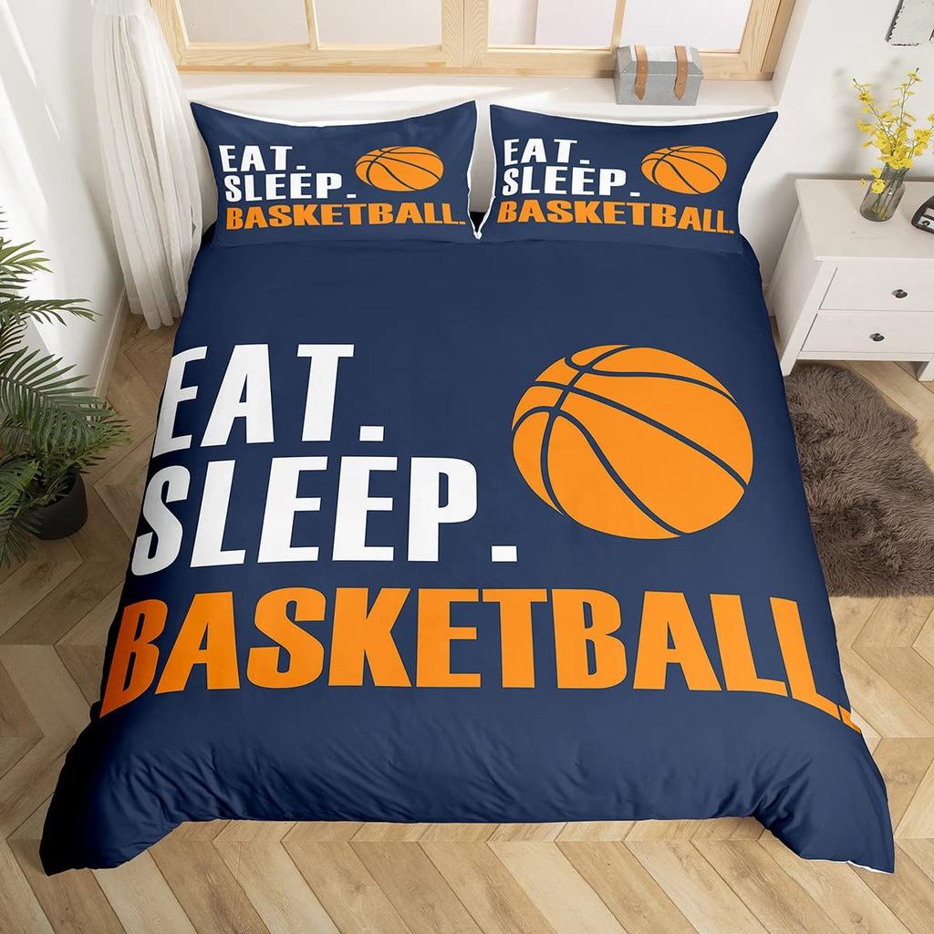 Copripiumino da Basket per Ragazzi Nero con Motivo a Palla Tema Sportivo Biancheria da Letto Bambini Adolescenti Campo da Basket Decorazione Stanza Giochi Competitivi