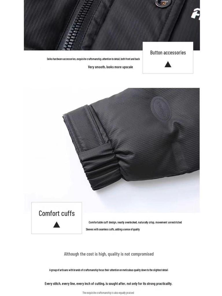 Men's 2025 Colorblock Stand-up Collar Down Jacket - Black, Warm Korean Style Winter Coat.