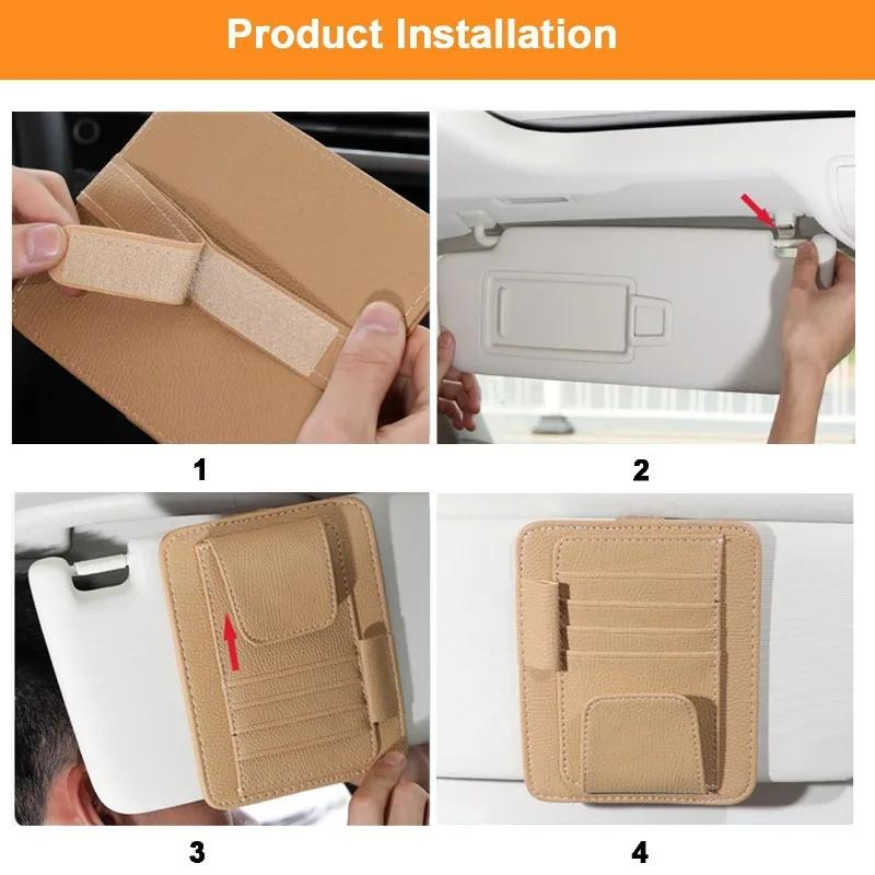 Car Sun Visor Storage Supplies Sorting Clip Bill Bank Card ID Card Glasses Change Pen Storage Bag Leather Universal Accessories