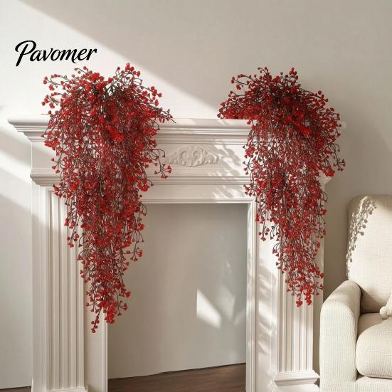 High End Festive Room Accents Artificial Hanging Red Admiralty Rattan, Realistic Simulation Plant, Decoration Flexible Bendable Christmas Garland