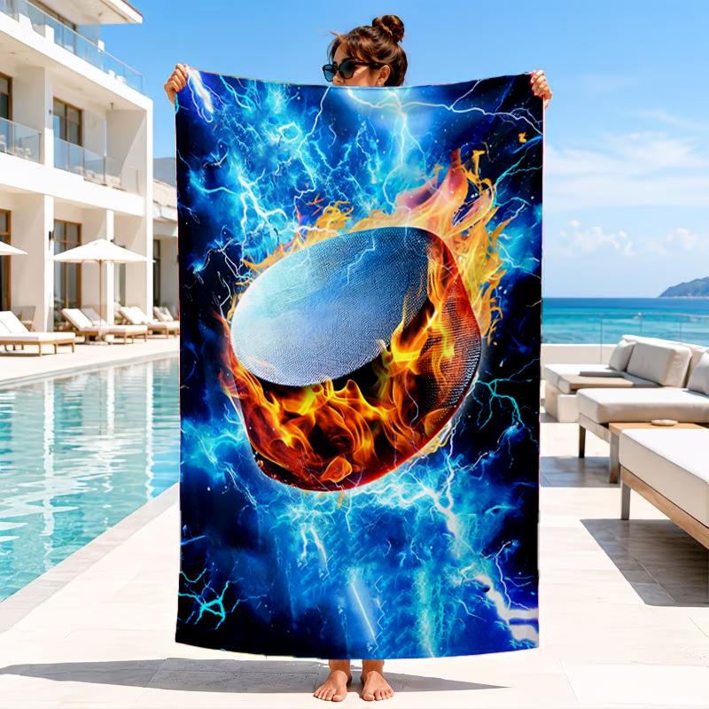 Flaming Football Artwork Beach Towel, Microfiber Beach Towel, Perfect For Pool, Beach, Travel, Home Decor Beach Party Fan gifts
