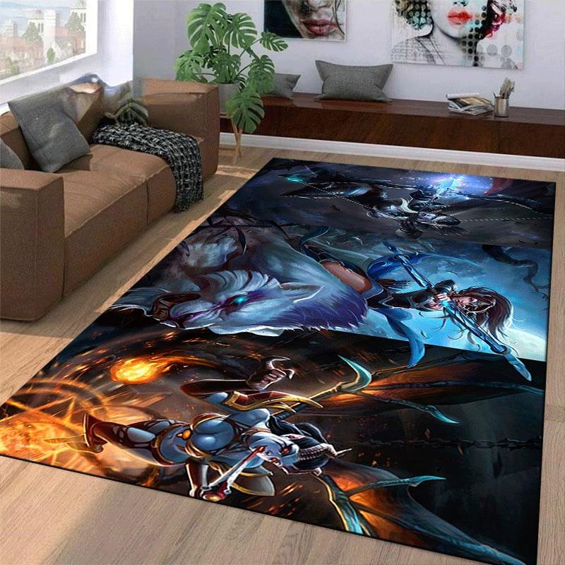 Elegant Battle Goddess and Mystical Beasts Art Rug Suitable for Use As an Anti-slip Game Mat for Living Room and Bedroom Sofas
