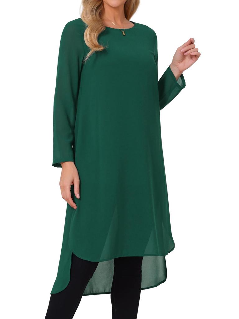 Women's Fashion Asymmetrical Round Neck Chiffon Blouse, Loose Fit with Side Slit Casual Top