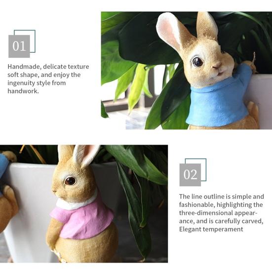 Resin Rabbit Figurine Anti-fading Fashion Cute Little Statue Plant Pot Decoration