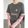Taoguan Frühling Damen Schlankmachendes Rundhals-T-Shirt mit kleinem Pferdeaufdruck Two-in-One