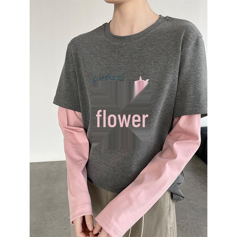 Taoguan Frühling Damen Schlankmachendes Rundhals-T-Shirt mit kleinem Pferdeaufdruck Two-in-One