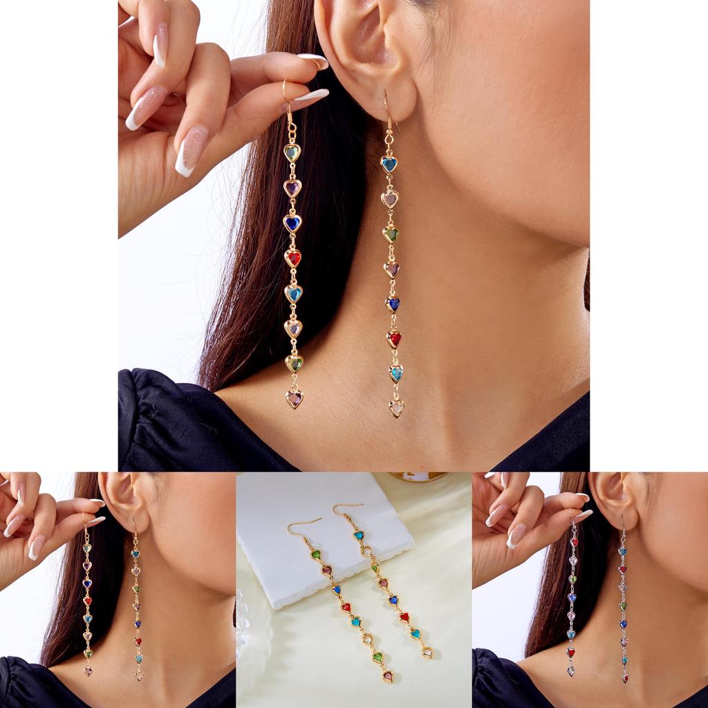 Spring Heart Themed Long Dangle Earrings With Tassels And Electroplated Finish For Girls