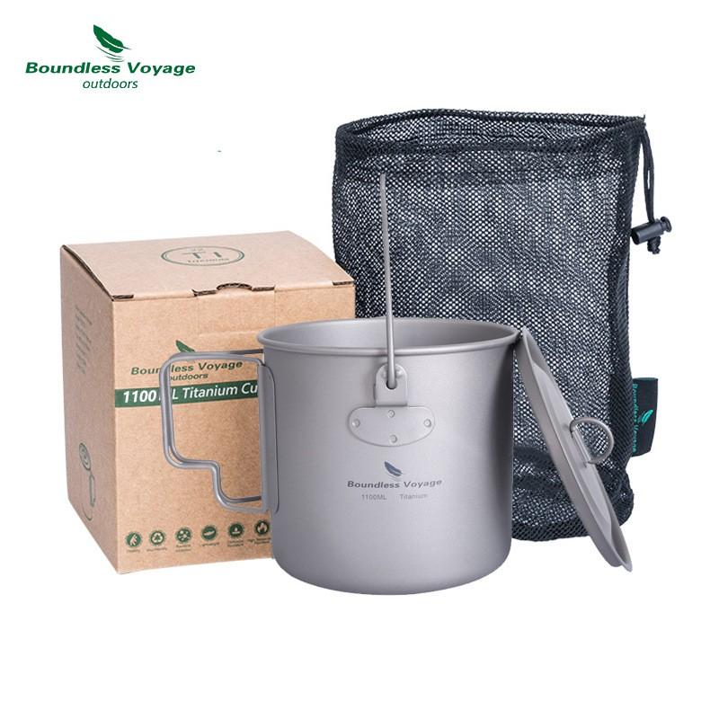 Titanium Travel Mug With Foldable Handle Carabiner Loop 1100ml Insulated Coffee Cup Camping Hiking Outdoor Use