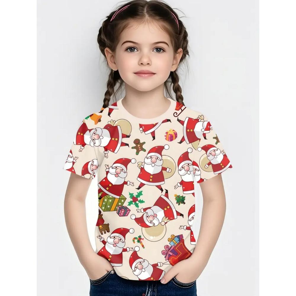 

Cute Santa Claus Children s T-Shirt Christmas 3D Print Girl Short Sleeve T-Shirt Holiday Boys Clothes O-Neck Tees Tops Clothing 100