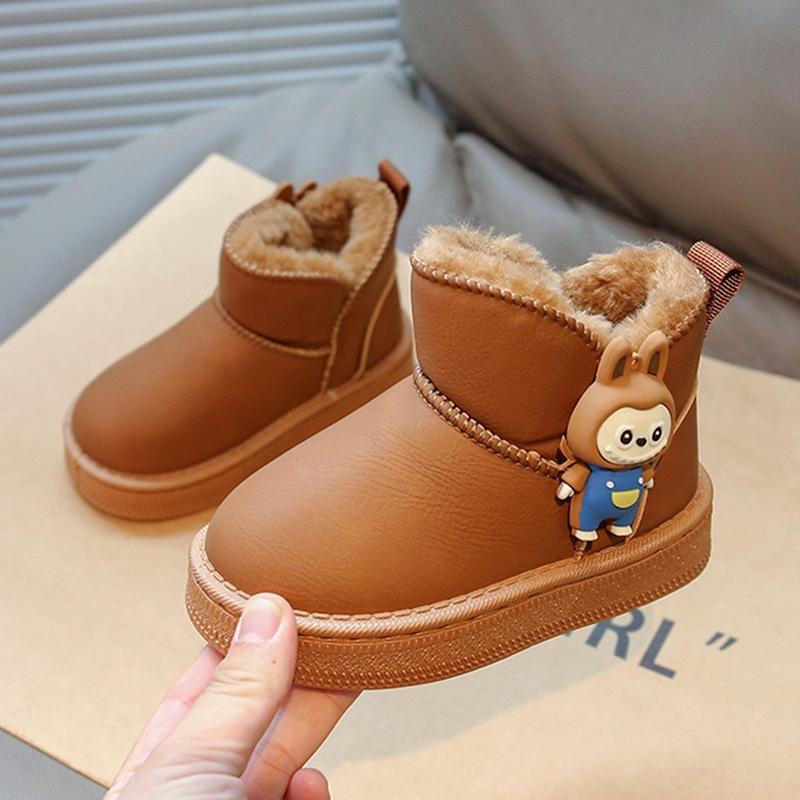 Girls' Warm Snow Boots Winter Thickened Short Boots with Fur Trim Non-slip Soft Sole Cotton Shoes