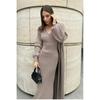 2026 Autumn European & American Solid Color Slim Knit Sweater Over-the-Knee Long Dress Set for Women