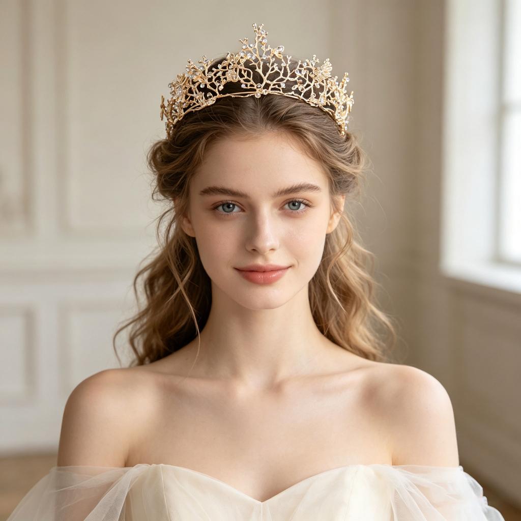 Goldfarbene Luxus-Kristall-Hochzeitstiara und Kronen Party Strass Abschlussball Braut Diadem Krone Tiara für Damen Braut Haarschmuck