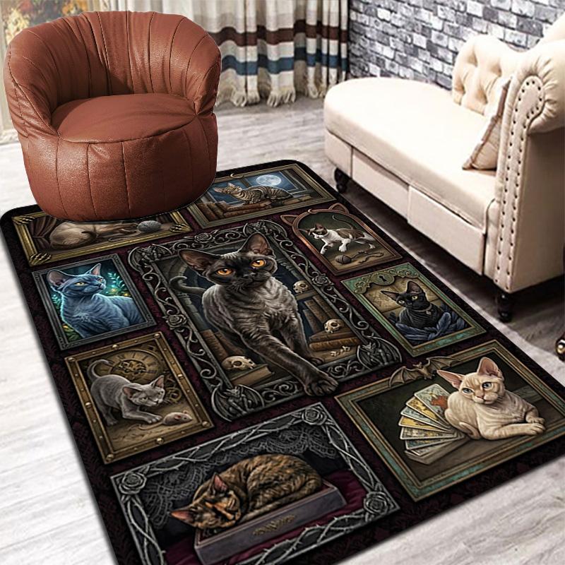 Gothic Cat Portraits Pattern Rug Floor Mat for Living Room or Bedroom Soft and Comfortable Carpet a Gift for Birthday and Holiday.