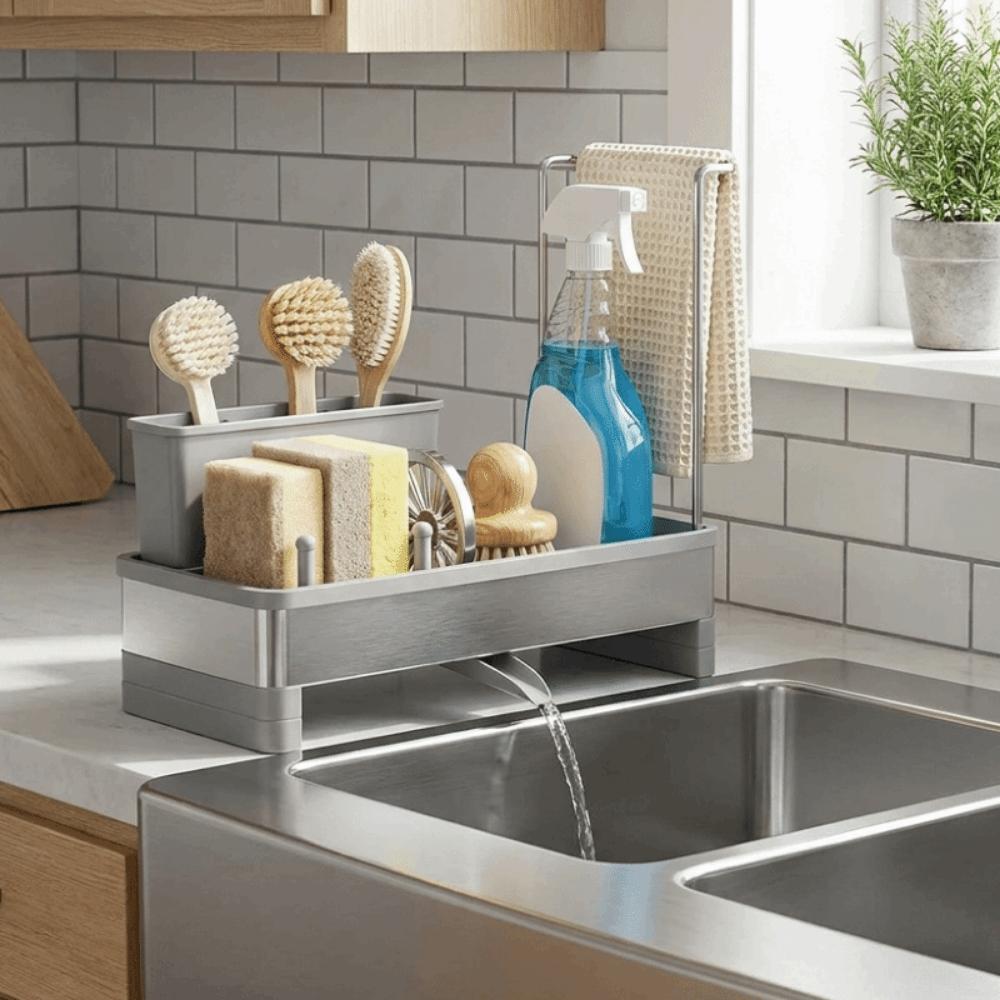 Stainless Steel Sponge Drain Rack Detachable Large Capacity Soap Sponge Holder Self-draining Space Saving Cloth Storage Rack