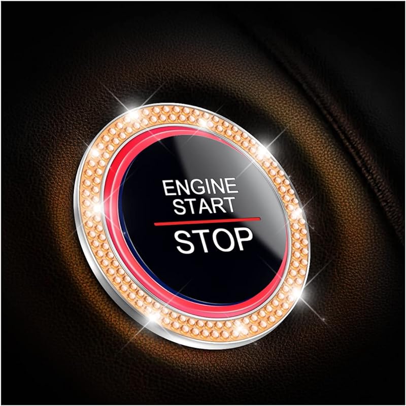 AUKEPO Car Shiny Crystal Rhinestone Engine Start Ring Decal,2 Pack Car Button Start Button Cover/Sticker,Key Ignition Knob Shiny Ring,Shiny Car