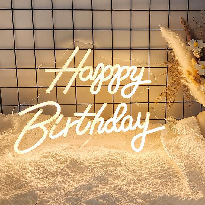 Neon Happy Birthday Luminous Wall Sign for Party or Bedroom Decor