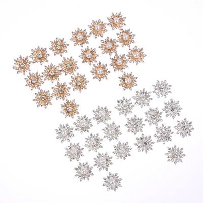 10PCS 16MM Rhinestone Snowflake Buttons Flatback Plating Pearl Hairpin Decoration DIY Craft Apparel Sewing Accessories