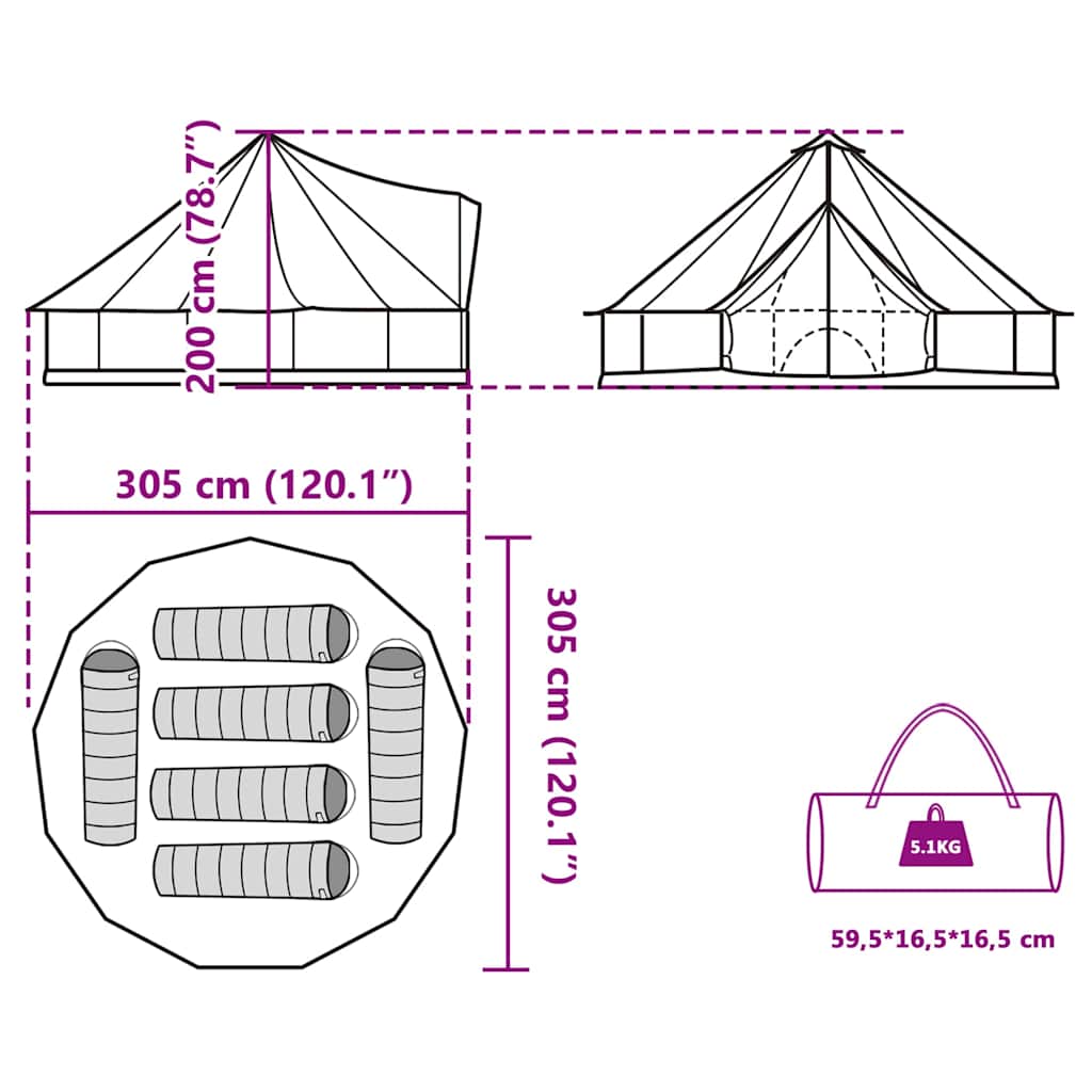 Tipi Family Tent for 6 Persons Green Waterproof