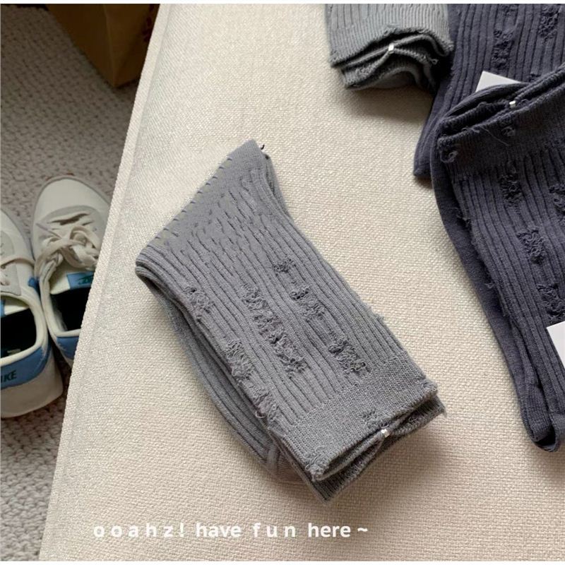 

Женские весенне-осенние однотонные хлопковые носки-дырки 1 pair серый