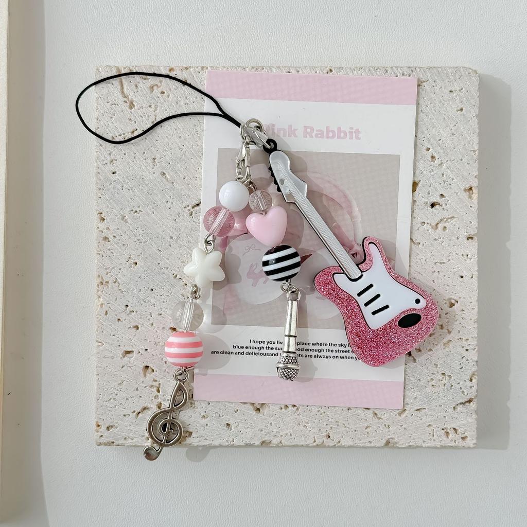 Phone Charms Pink Guitar Radio Microphone Pendant  Bag Phone Lanyard Cute Accessory for Girls Women Jewelry Bag Charm