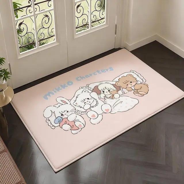 Kawaii Cartoon Bear Bunny Cat Rectangle Carpet Cute Maid Animal Kids Room Home Decor Mat Non Slip Floor Rug Entryway Doormat