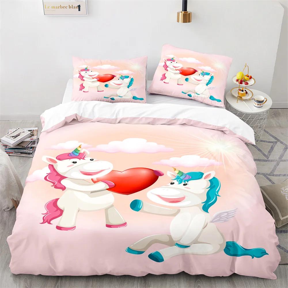Unicorn Soft Duvet Cover Pink Carton Unicorn Animals Romantic Theme Polyester Valentine's Day Gift for Children Young Girls Boy Rom Decor