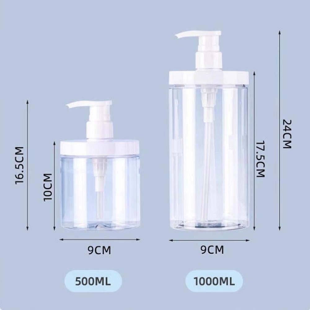 1pc 500/1000ml Large Mouth Press Dispenser Bottle Transparent Shampoo Shower Gel Liquid Container PET Refillable Bottles