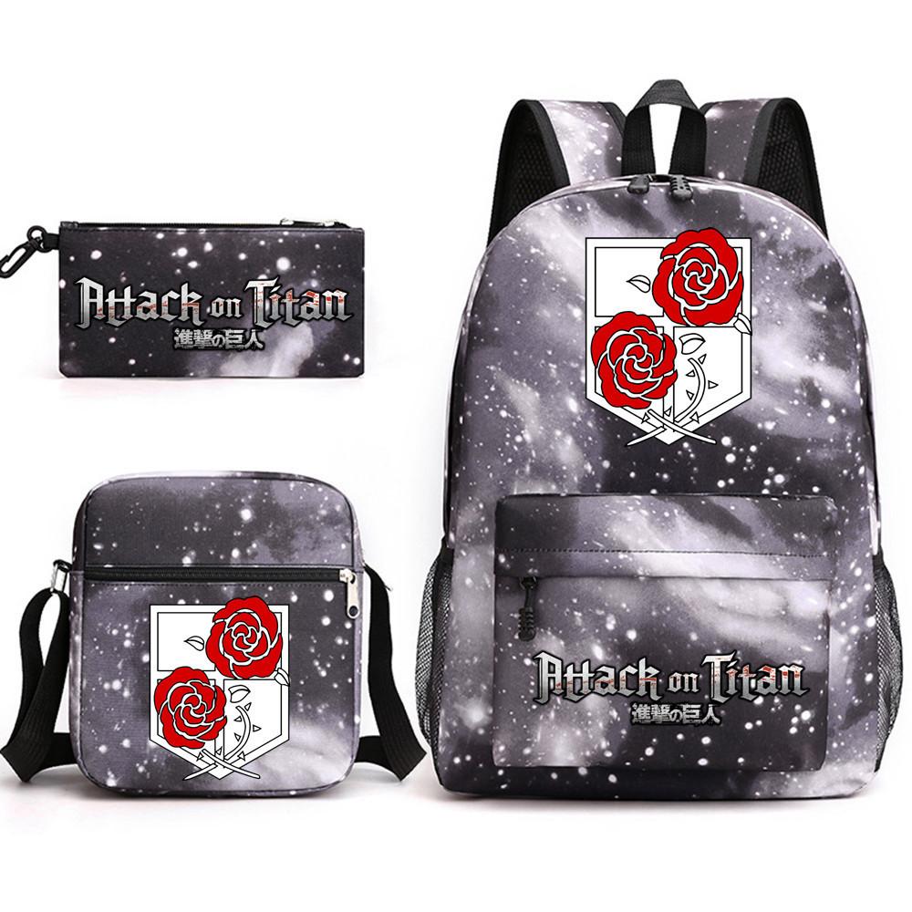 Attack Giant Attackontitan School Bag Three-Piece Printed Backpack Student Computer Canvas Bag