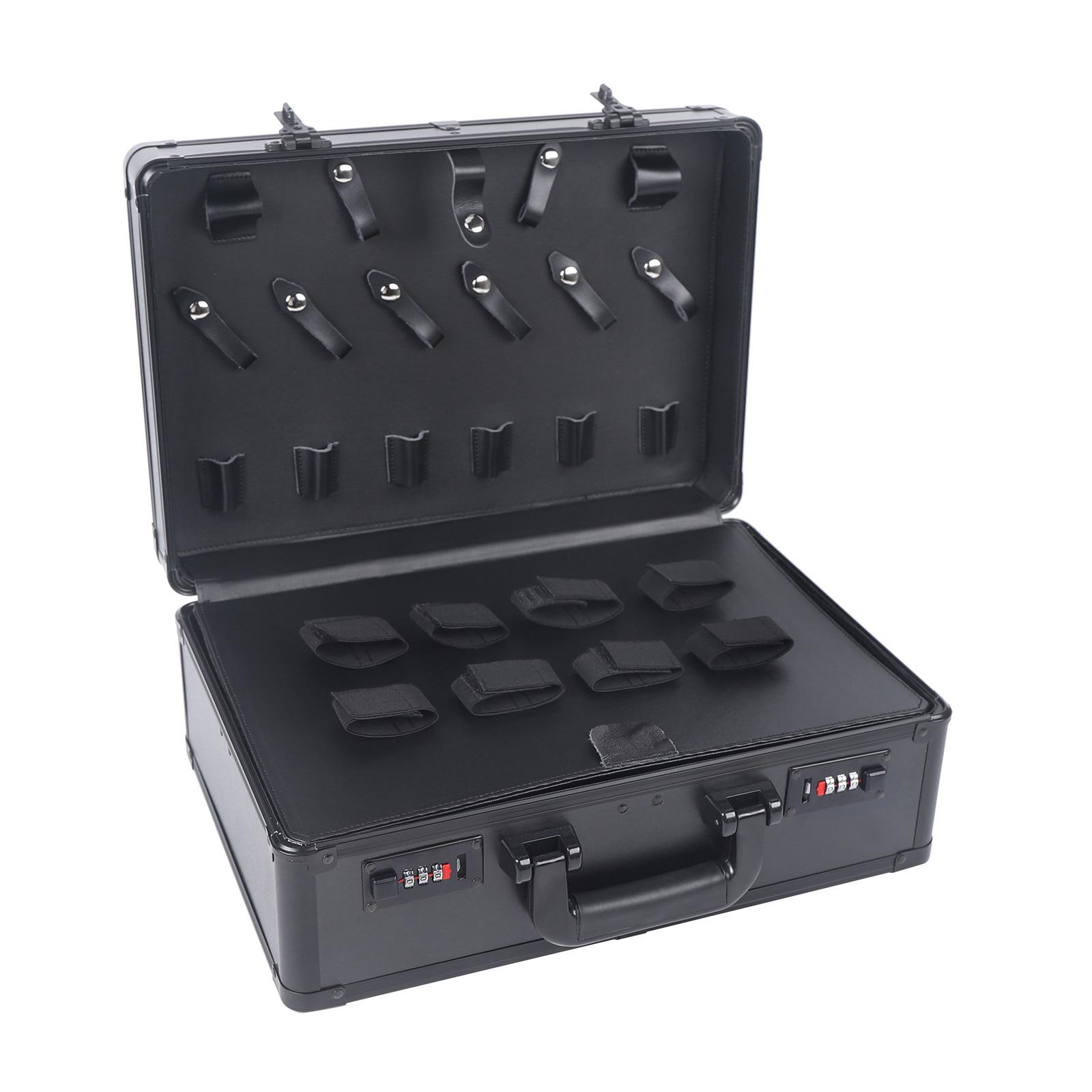 

Кейс парикмахера Сумка для машинок для стрижки Набор инструментов для волос Органайзер Ящик для инструментов с портативной ручкой и надежным кодовым замком для ножниц машинок для стрижки 15,7*12,2*6,3 дюйма чёрный