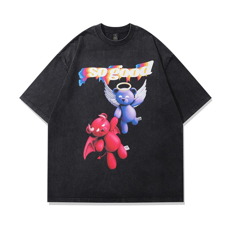 Men'S Trendy Brand American High Street Direct Injection Printing T-Shirt Vintage Washed Old Short-Sleeved T-Shirt Men