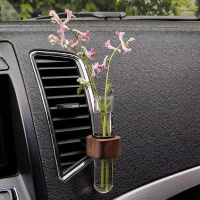 2/6Pcs Stable Mini Car Flower Vase Clip Elegant Adjustable Car Vent Flower Vase Walnut And Plastic Creative Car Vent Decor