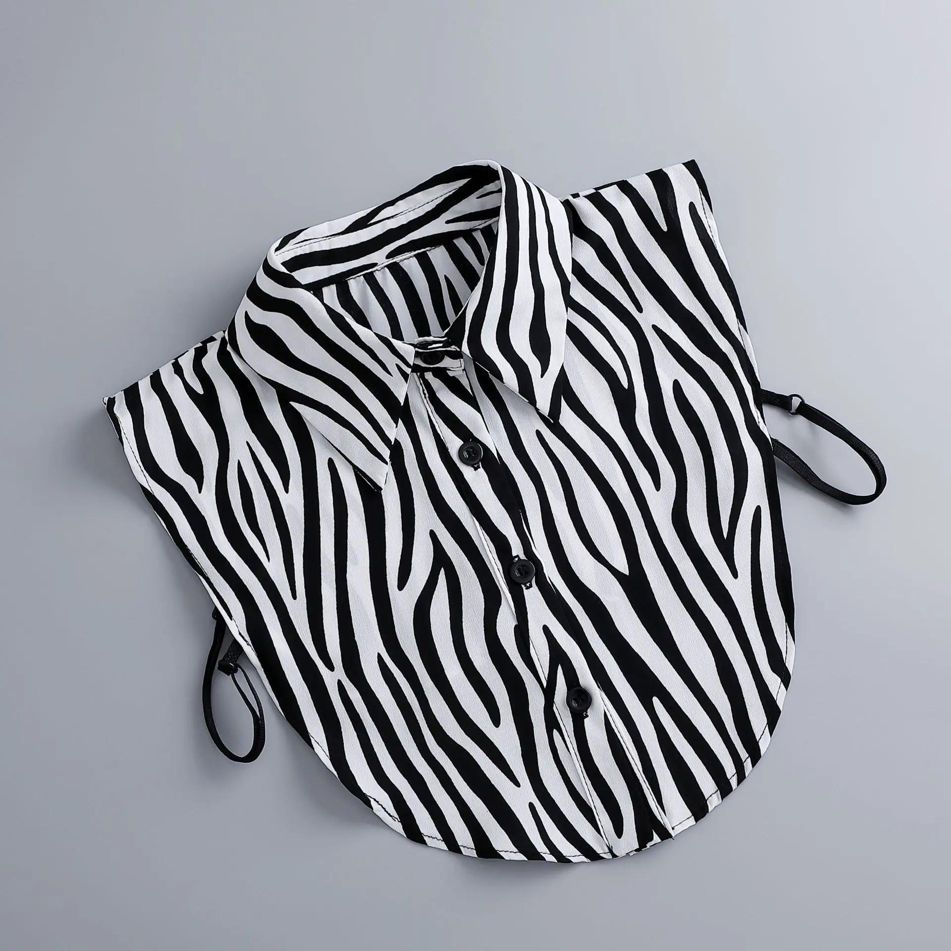 

Женская осенне-зимняя рубашка с острым воротником-стойкой, зебровым узором, съемным воротником, полурубашка, весенние ложные воротники, галстук