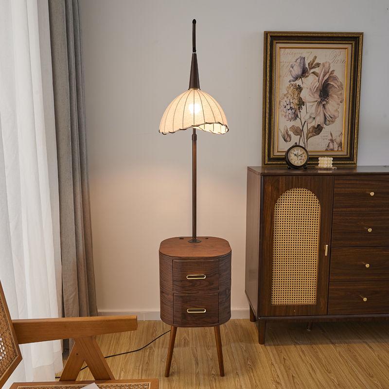 American Retro Style Floor Lamp with Drawer and Side Table for Living Rooms and Bedrooms